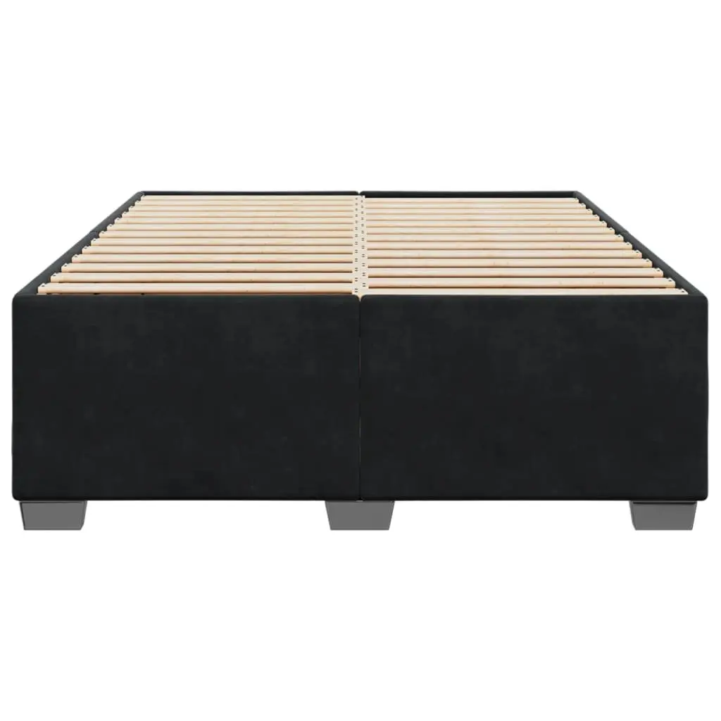 Double Bed Frame Black Velvet Upholstered Sturdy Feet Slat Support Bedroom