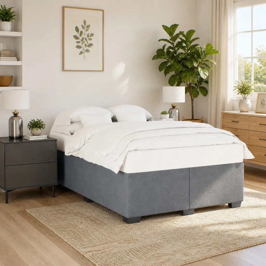 Queen Bed Frame Dark Grey Velvet Upholstered Slats Support Bedroom Furniture