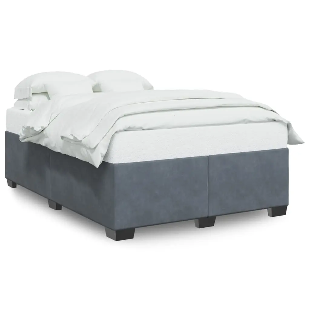 Queen Bed Frame Dark Grey Velvet Upholstered Slats Support Bedroom Furniture