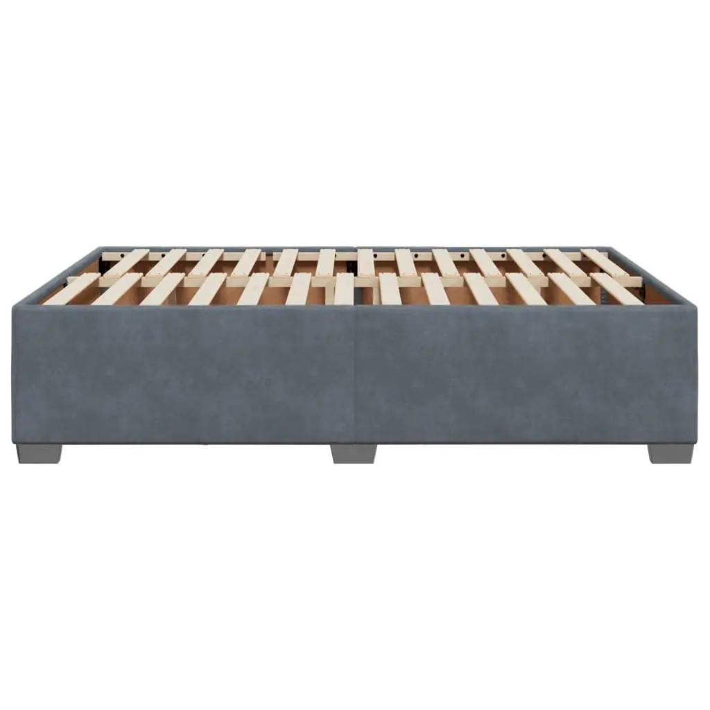 Queen Bed Frame Dark Grey Velvet Upholstered Slats Support Bedroom Furniture