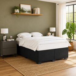 Queen Size Black Velvet Upholstered Bed Frame with Slats
