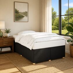 Black Fabric Double Bed Frame with Wooden Slats