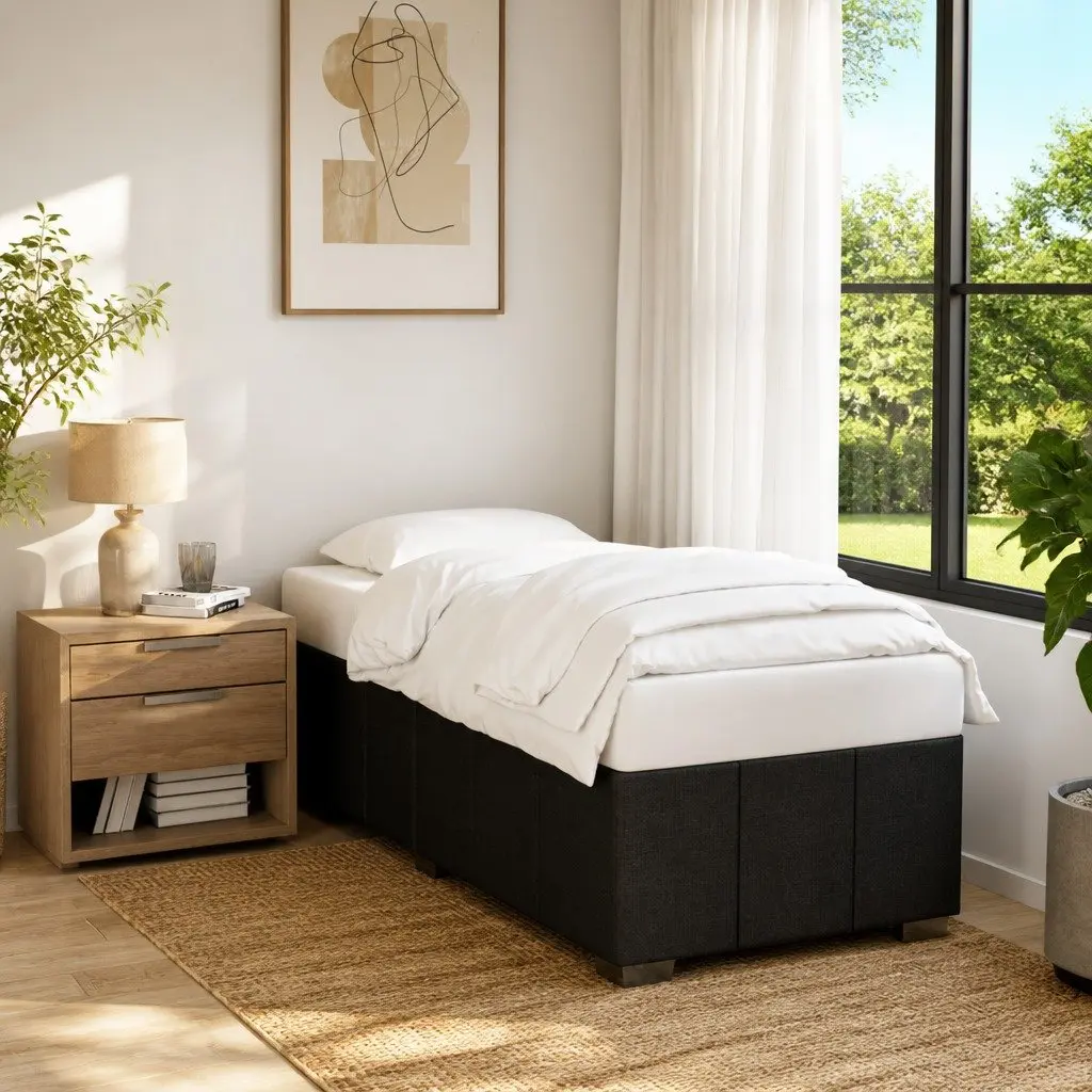 Bed Frame Black 90x190 cm Fabric Upholstered Slatted Base Bedroom