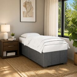 King Single Bed Frame Specifications: Grey Upholstered Slat Base