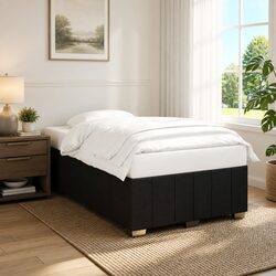 Double Bed Frame - Black Fabric with Wooden Slats