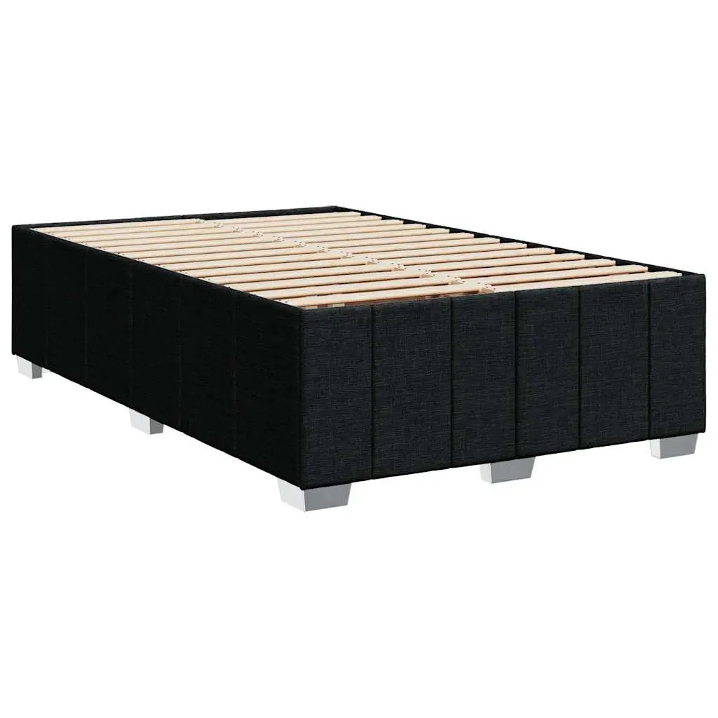 Double Bed Frame Black Fabric Upholstered No Mattress Bedroom Slat Base Support