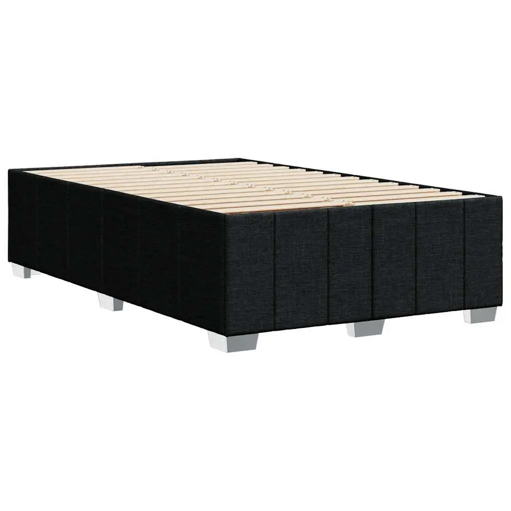 Double Bed Frame Black Fabric Upholstered No Mattress Bedroom Slat Base Support