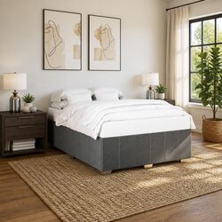 Queen Bed Frame Specifications: Dark Grey Fabric Design