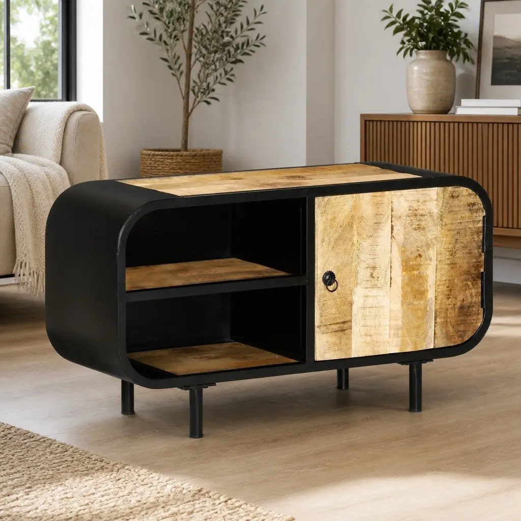 90x30x48 cm Industrial Brown Wooden TV Cabinet