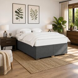Queen Box Spring Bed with Pocket Mattress Topper Light Grey Fabric Bedroom