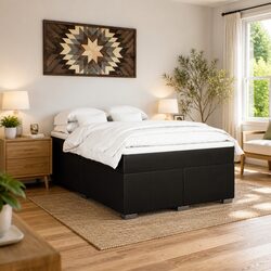 Queen Box Spring Bed: Black Faux Leather Frame Specs