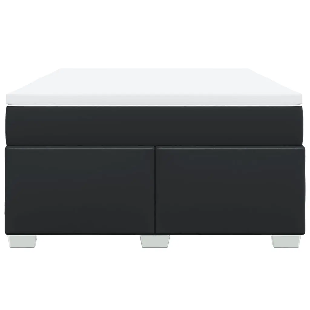 Queen Size Box Spring Bed with Pocket Mattress Black Faux Leather Frame