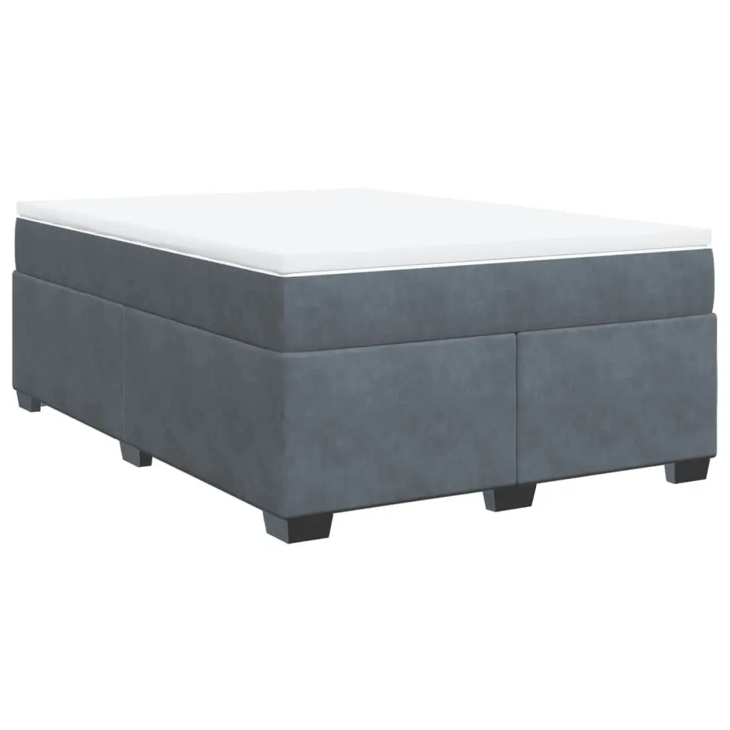Box Spring Bed with Mattress Dark Grey Velvet Full Size Bedroom Furniture