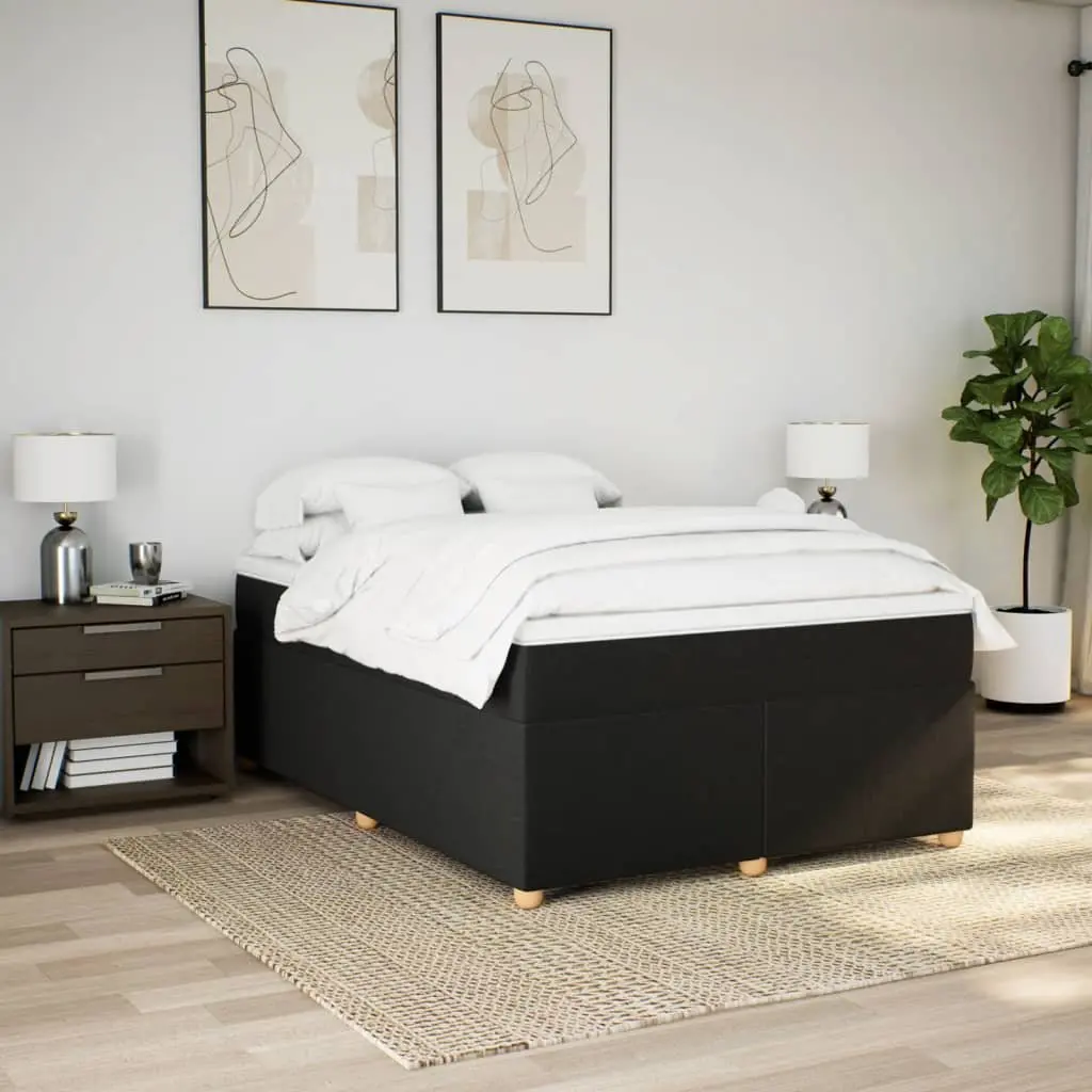 Double Box Spring Bed with Pocket Spring Mattress Black Fabric Bedroom Furniture