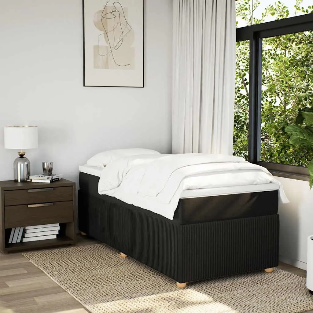King Single Box Spring Bed with Pocket Spring Mattress Black Fabric Frame