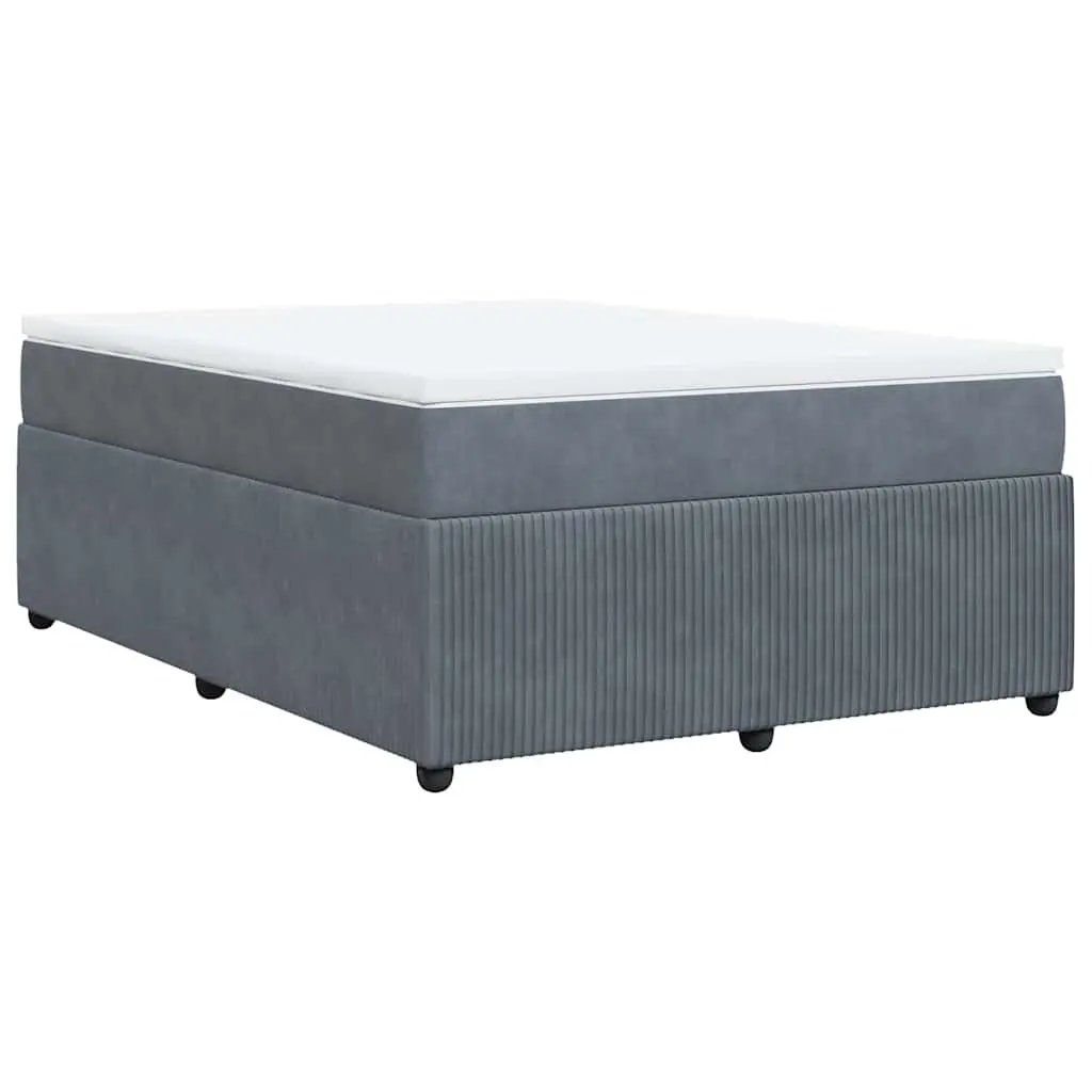 Box Spring Bed with Pocket Spring Mattress for Bedroom Double Grey Velvet Upholstered Frame