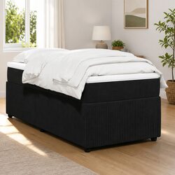 Box Spring Bed with Pocket Spring Mattress King Single Black Velvet Frame