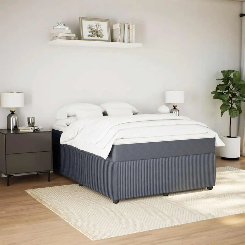 Grey Velvet Queen Size Bed Frame with Pocket Spring Mattress and Slatted Base
