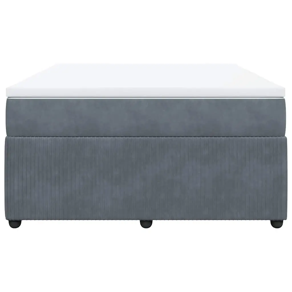 Grey Velvet Queen Size Bed Frame with Pocket Spring Mattress and Slatted Base