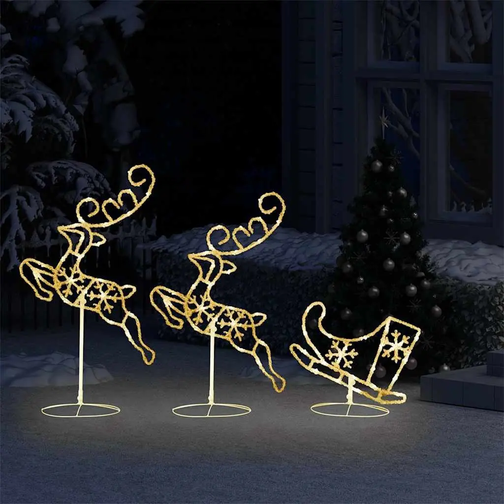LED Light Decoration Sleigh Reindeer Warm White Indoor Outdoor 260x21x87cm