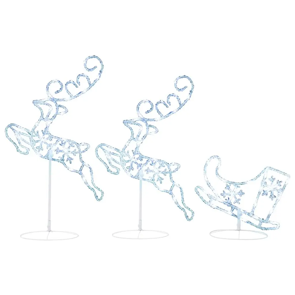 Christmas Decoration Acrylic Flying Reindeer Sleigh 260cm with LED Lights Cold White