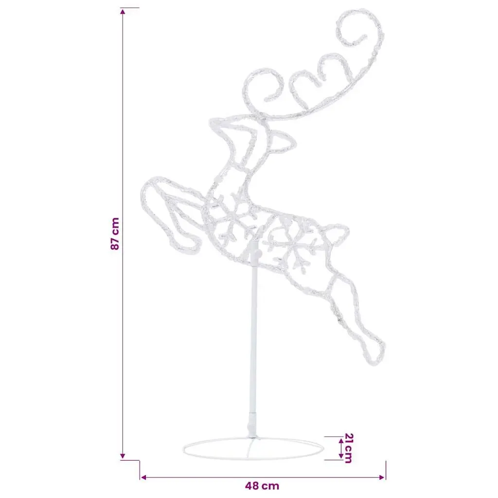 Christmas Decoration Acrylic Flying Reindeer Sleigh 260cm with LED Lights Cold White