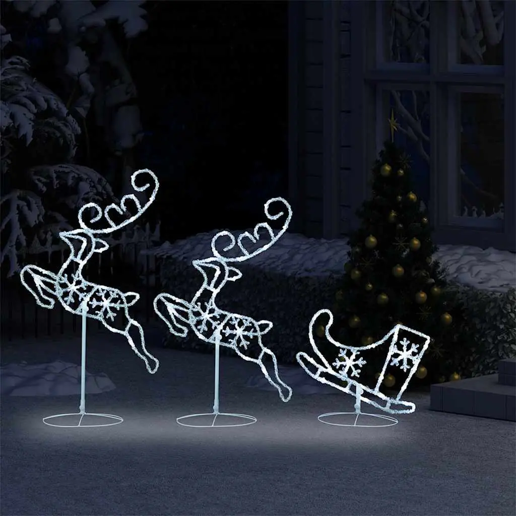 Christmas Decoration Acrylic Flying Reindeer Sleigh 260cm with LED Lights Cold White
