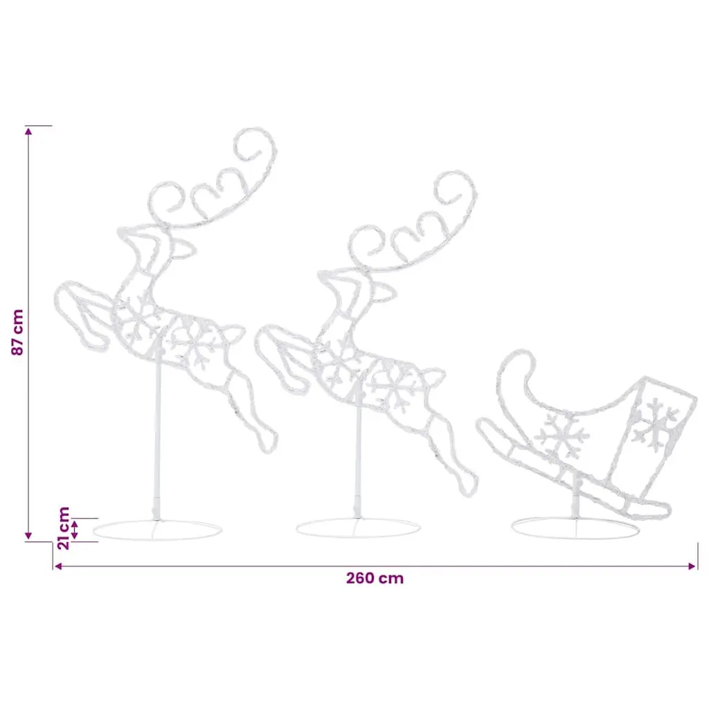 Christmas Decoration Acrylic Flying Reindeer Sleigh 260cm with LED Lights Cold White