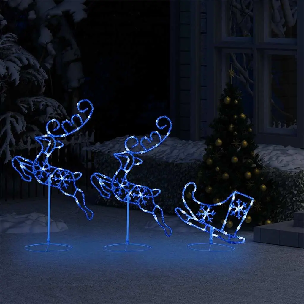 Christmas Decoration Indoor Outdoor 260cm Flying Reindeer Sleigh with 72 LED Lights