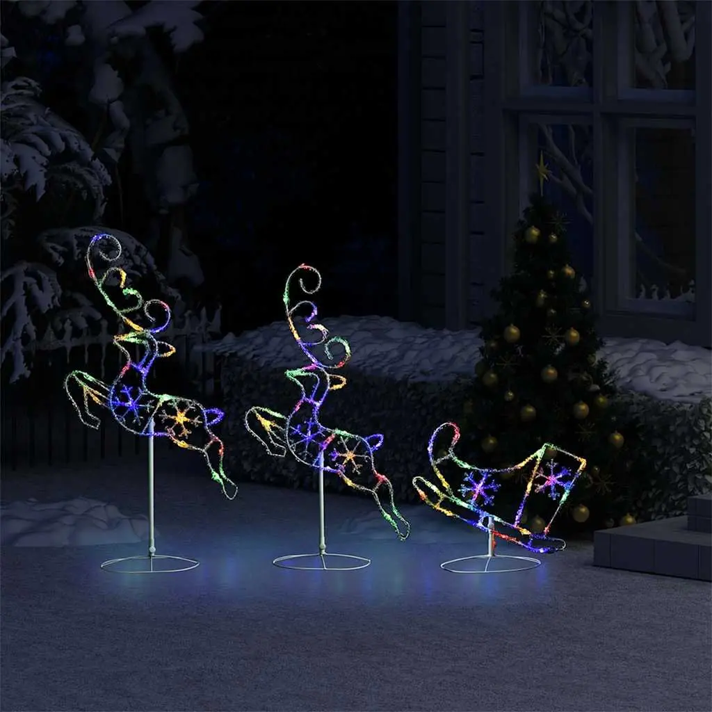 Christmas Flying Reindeer Sleigh Decoration LED Lights Outdoor Garden Acrylic