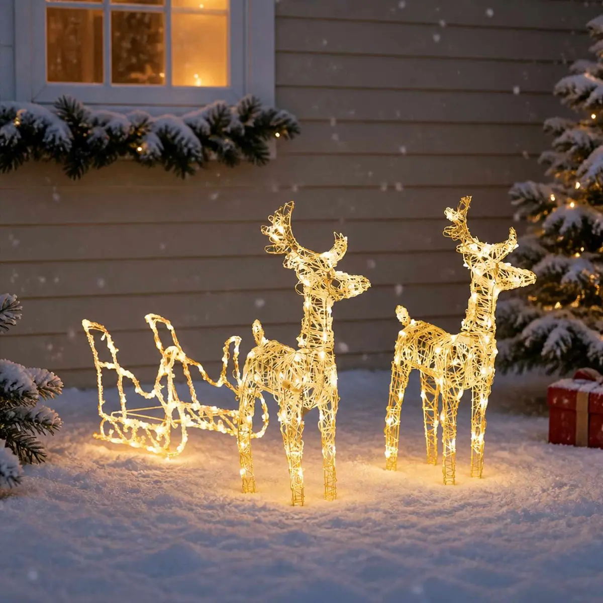 Christmas Reindeer Sleigh Light Decoration Outdoor Garden 130 cm 160 LEDs Warm White