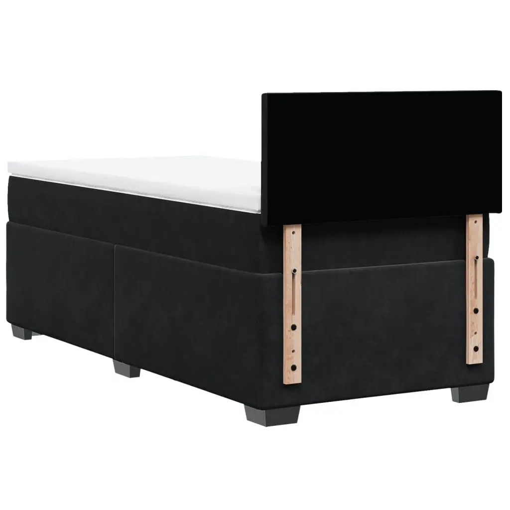 King Single Box Spring Bed with Pocket Mattress Black Fabric Frame Slats