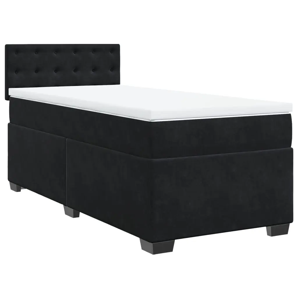 King Single Box Spring Bed with Pocket Mattress Black Fabric Frame Slats