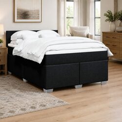 Double Box Spring Bed: Pocket Spring Mattress, Black Fabric