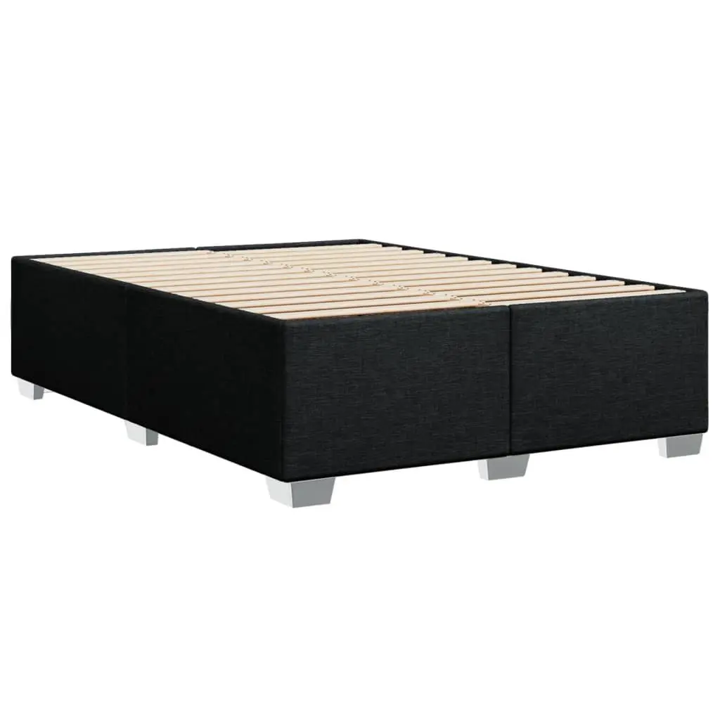 Double Box Spring Bed with Pocket Spring Mattress Black Fabric Bedroom Furniture