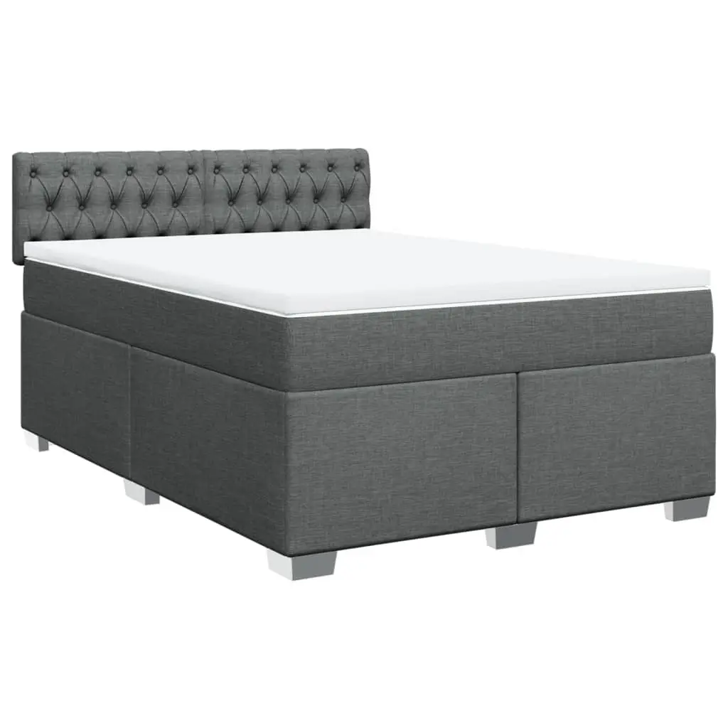 Double Box Spring Bed with Pocket Sprung Mattress Black Fabric Frame Slats