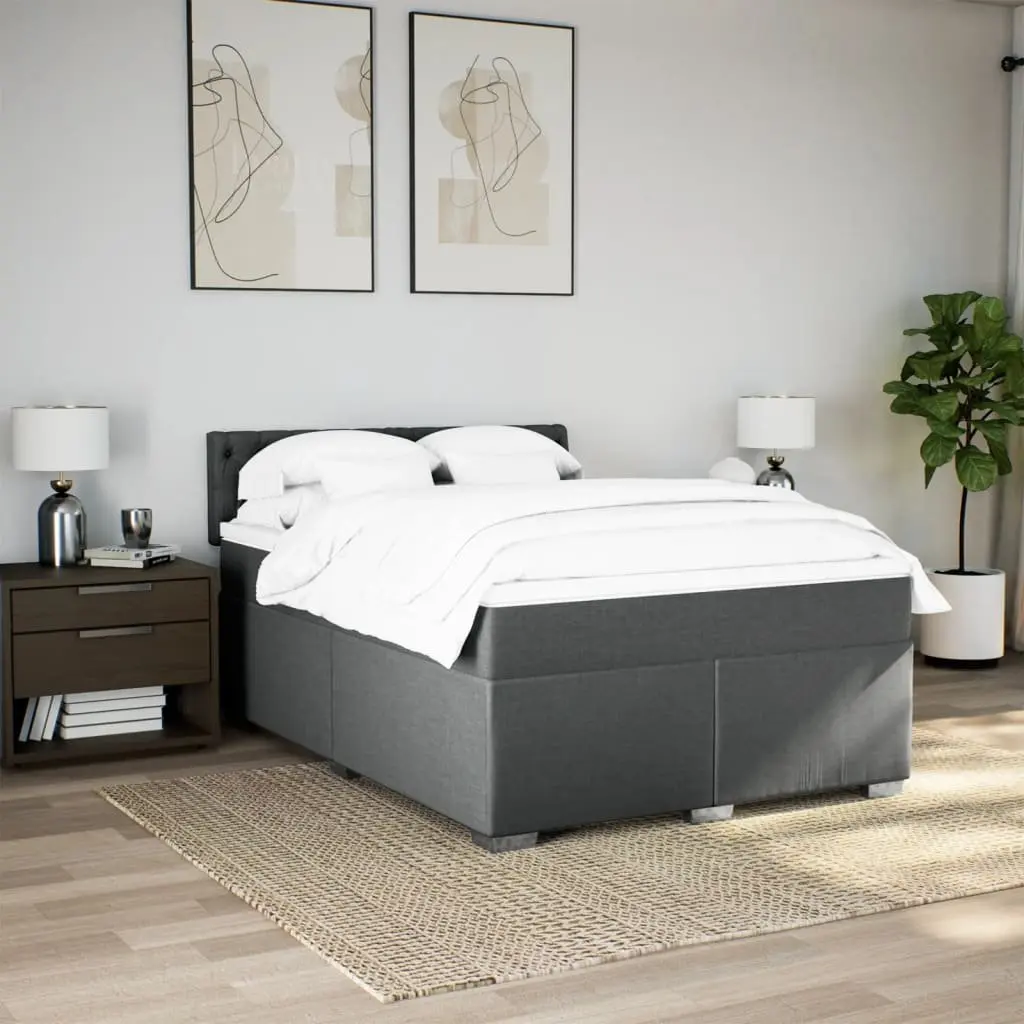 Double Box Spring Bed with Pocket Sprung Mattress Black Fabric Frame Slats