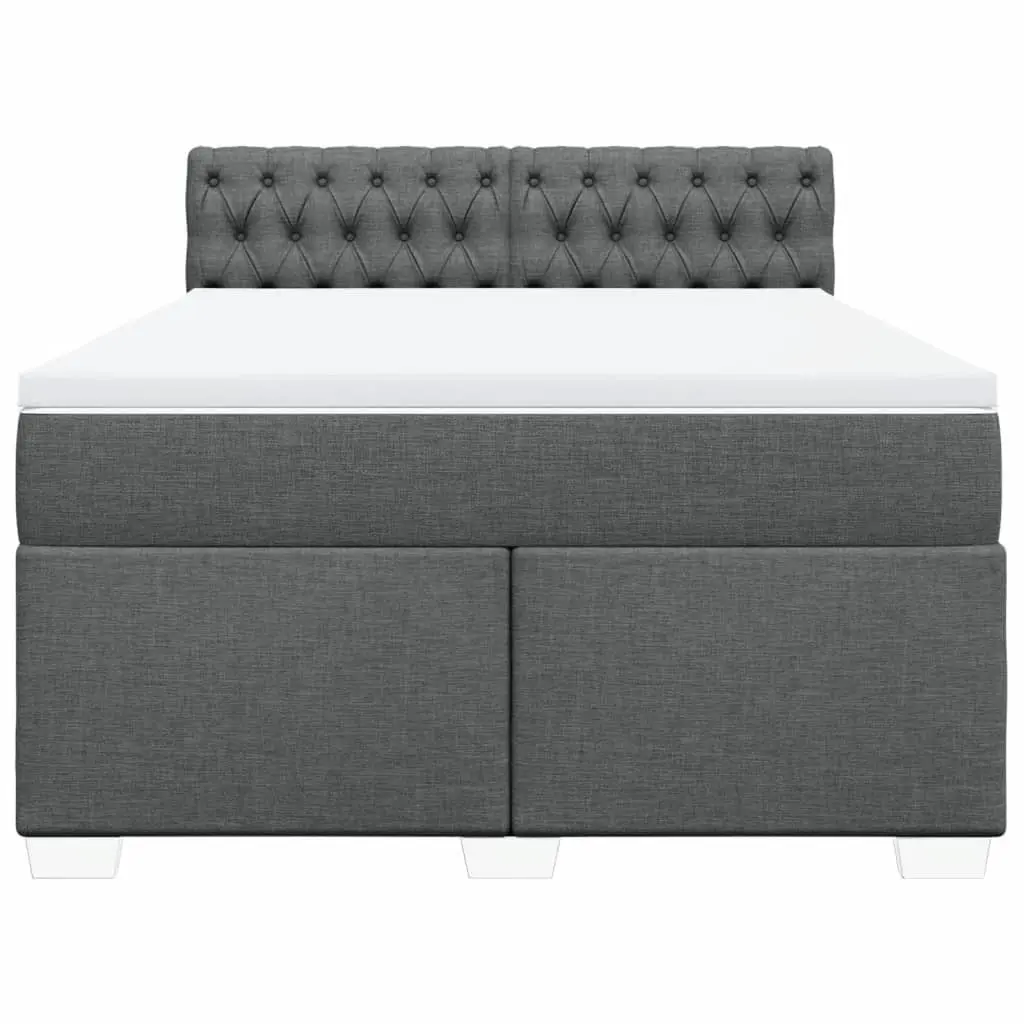 Double Box Spring Bed with Pocket Sprung Mattress Black Fabric Frame Slats