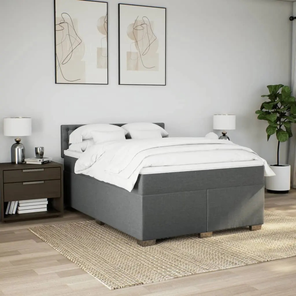 Double Box Spring Bed with Pocket Spring Mattress Black Fabric Frame