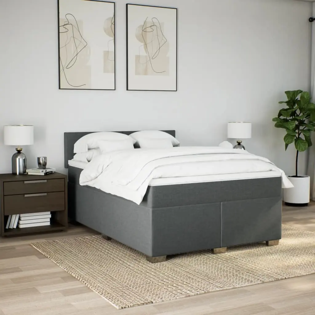 Queen Bed Frame Grey Fabric Pocket Spring Mattress Slatted Base