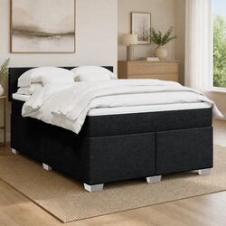 Queen Box Spring Bed with Pocket Mattress Black Fabric Upholstered Frame