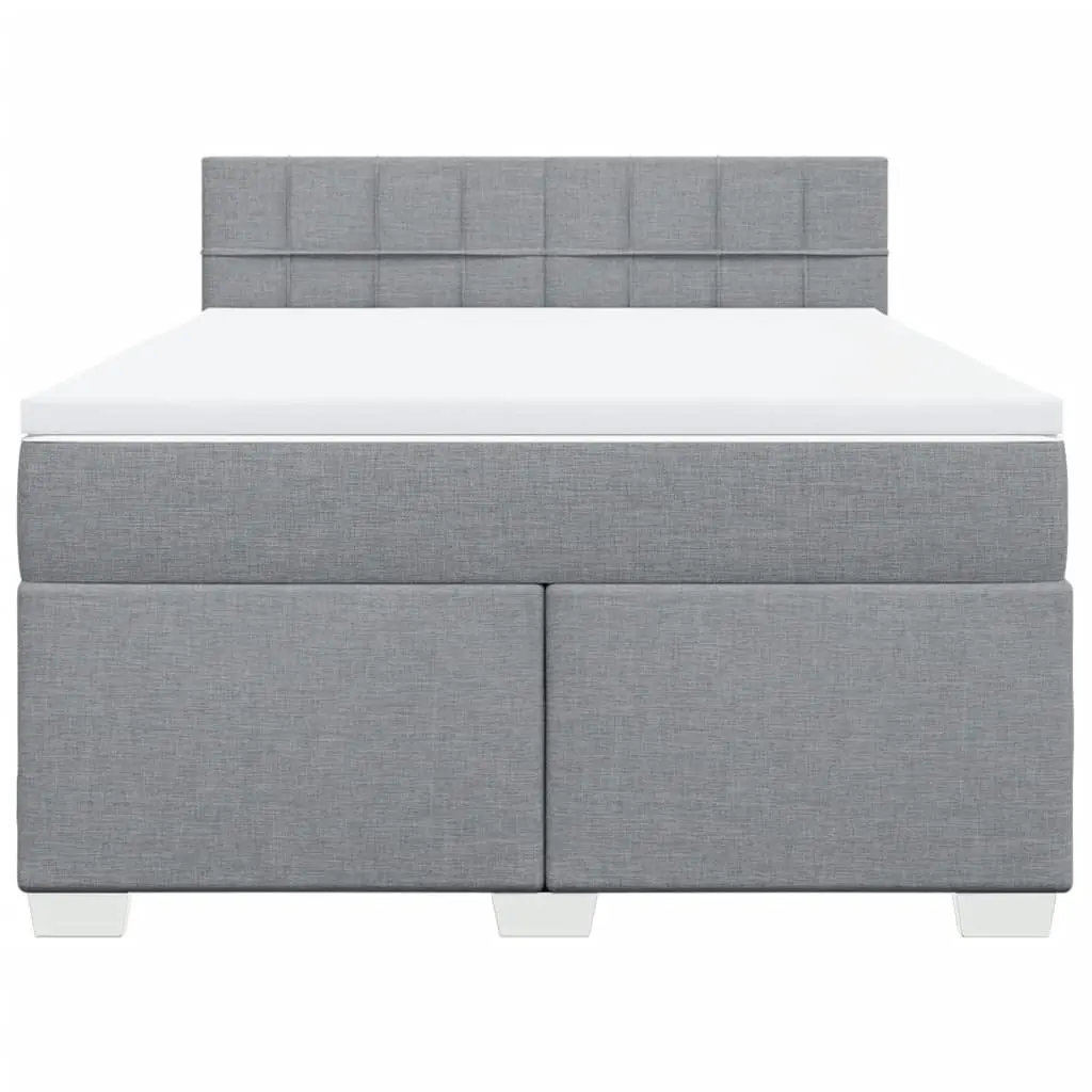 Queen Box Spring Bed with Pocket Spring Mattress Grey Fabric Bedroom Furniture