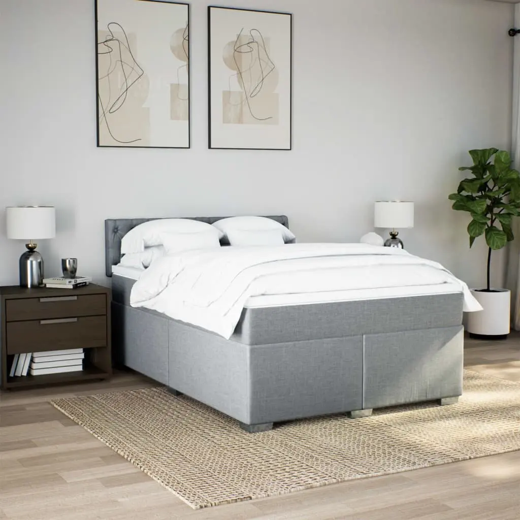 Queen Box Spring Bed with Pocket Mattress Dark Grey Fabric Upholstered Frame