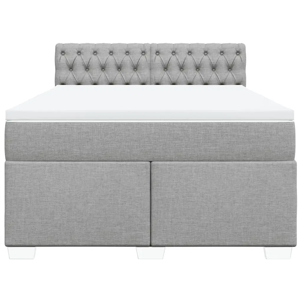 Queen Box Spring Bed with Pocket Mattress Dark Grey Fabric Upholstered Frame