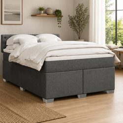 Queen Box Spring Bed with Pocket Sprung Mattress Black Fabric Frame Slats