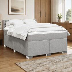 Queen Box Spring Bed with Pocket Mattress Dark Grey Fabric Bedroom Furniture