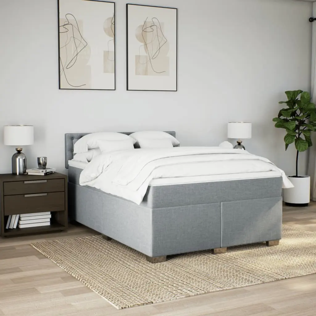 Queen Box Spring Bed with Pocket Mattress Dark Grey Fabric Bedroom Furniture