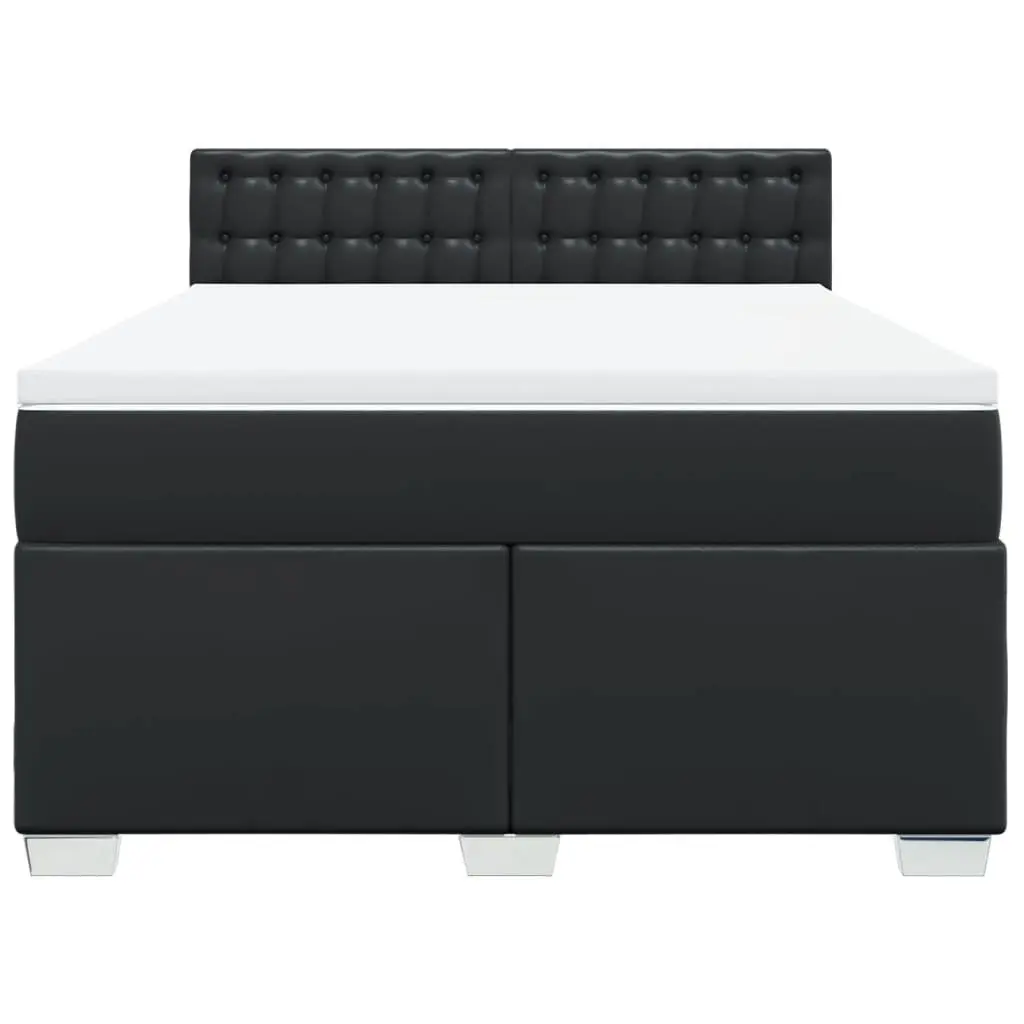 Pocket Spring Mattress Queen Bed Frame Faux Leather Upholstered Black with Slatted Base