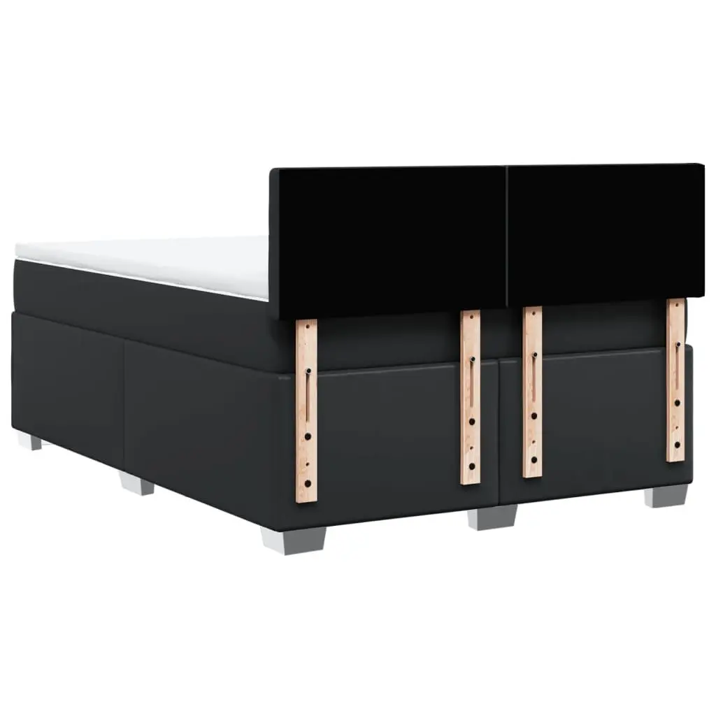 Pocket Spring Mattress Queen Bed Frame Faux Leather Upholstered Black with Slatted Base