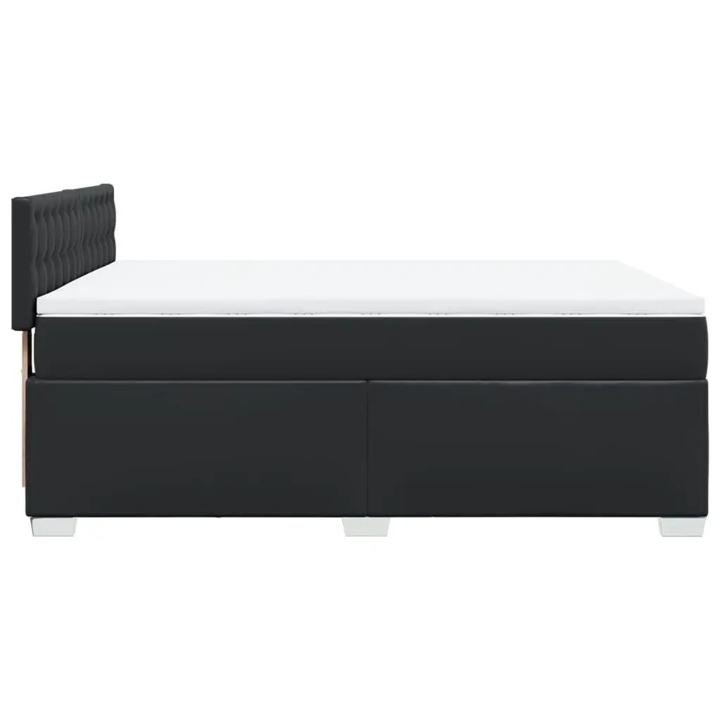 Pocket Spring Mattress Queen Bed Frame Faux Leather Upholstered Black with Slatted Base